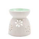 Classic White Oil Burner - Floral with Teal Well aromatinė lempa
