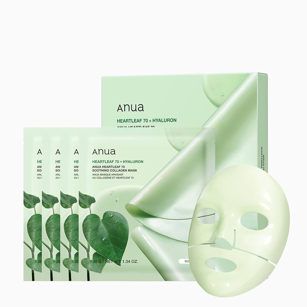 (8)Anua - Heartleaf 70 Soothing Collagen Mask - 4pcs 38g Anua - Heartleaf 70 Soothing Collagen Mask - 4pcs Raminančių ir drėkinančių lakštinių kaukių rinkinys – 4 vnt. × 38 g - Image 1