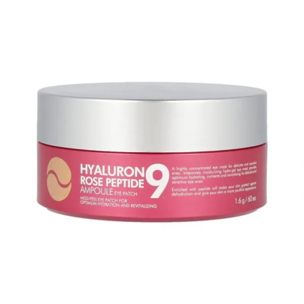 MEDIPEEL+ Hyaluron Rose Peptide 9 Ampoule Eye Patch tonizējoši acu zonas spilventiņi ar peptīdiem un rožu ekstraktu
