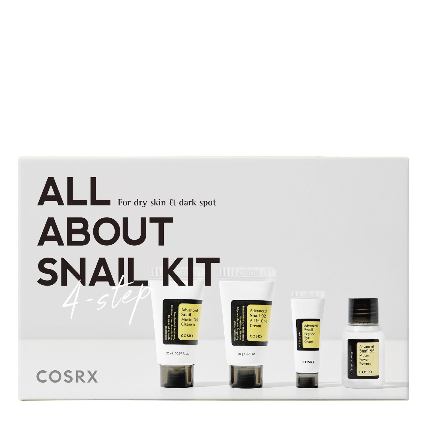 COSRX-All-About-Snail-Kit-4-Step.jpg 4 žingsnių veido priežiūros rinkinys „All About Snail“ (su sraigių mucinu) - Image 1
