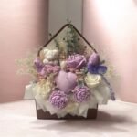 Sojų vaško žvakių puokštė vokelyje „Violetinė“